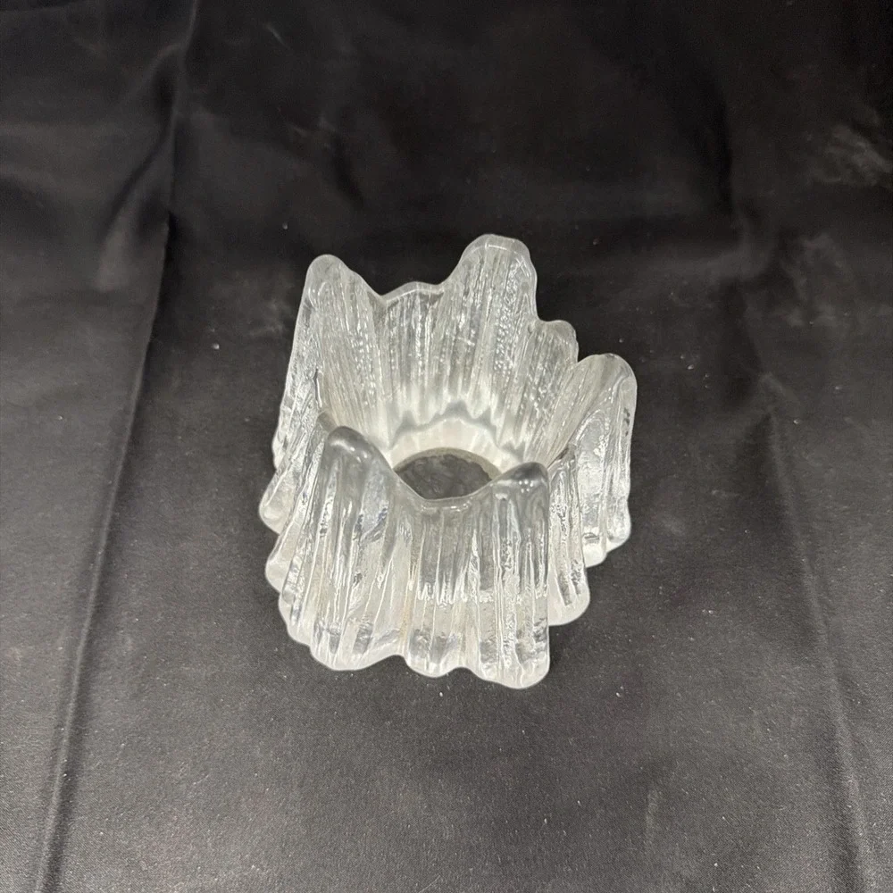Nybro Sweden Ice Glass Candle Holder Volcano Iceberg Votive Scandinavian MCM